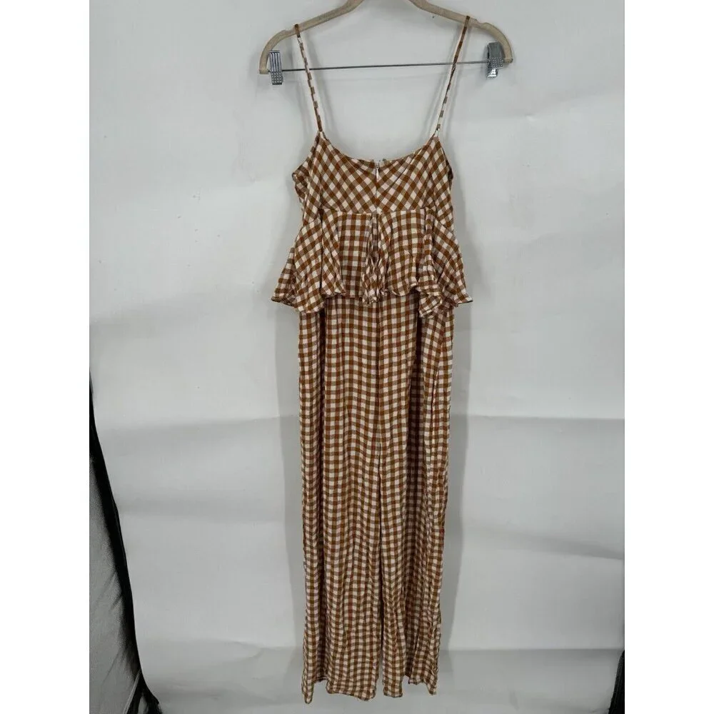 Saylor Jumpsuit Women Medium Orange White Bohemian Wide Leg Western Gingham RTR - Picture 3 of 15